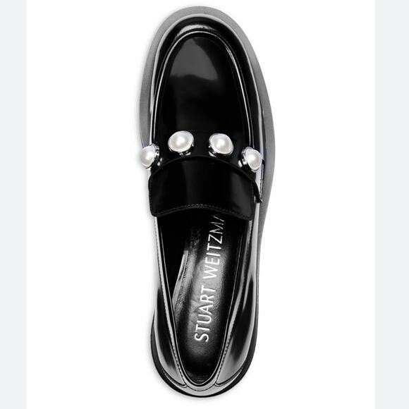 Stuart Weitzman Portia Bold Loafers Black Leather w Pearl Detail Size 8.5 Spain - Picture 7 of 14